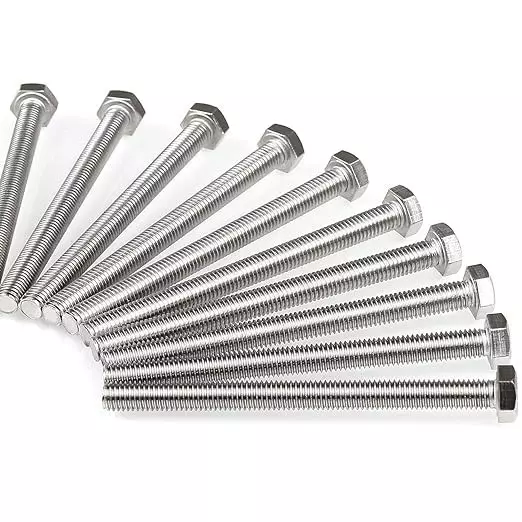 GENERIC 1.25x100 mm Hex Bolt Fully Threaded Stainless Steel for Construction and DIY Project (Pack of 10 Pcs)