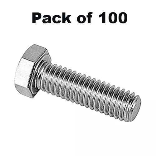 APL Hex Head Bolt / Screw 10x110 mm Stainless Steel 316 Fully Threaded A4 70 Grade Chrome Finished (Pack of 100)