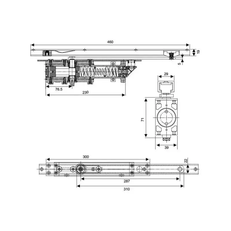 OZONE Concealed Rack & Pinion Door Closer Upto 100 Kg Weight Capacity Silver Finish, CDC-4800 TA SILVER