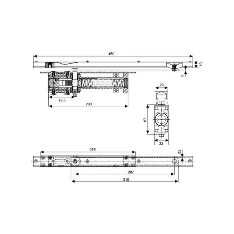 OZONE Concealed Rack & Pinion Door Closer Upto 60 Kg Weight Capacity Gold M-PVD Finish, CDC-3800 TA GOLD M-PVD