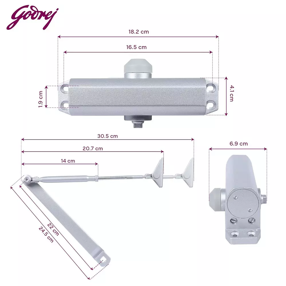Godrej Hydraulic Door Closer Cerus Universal 1000 mm Silver, 5285
