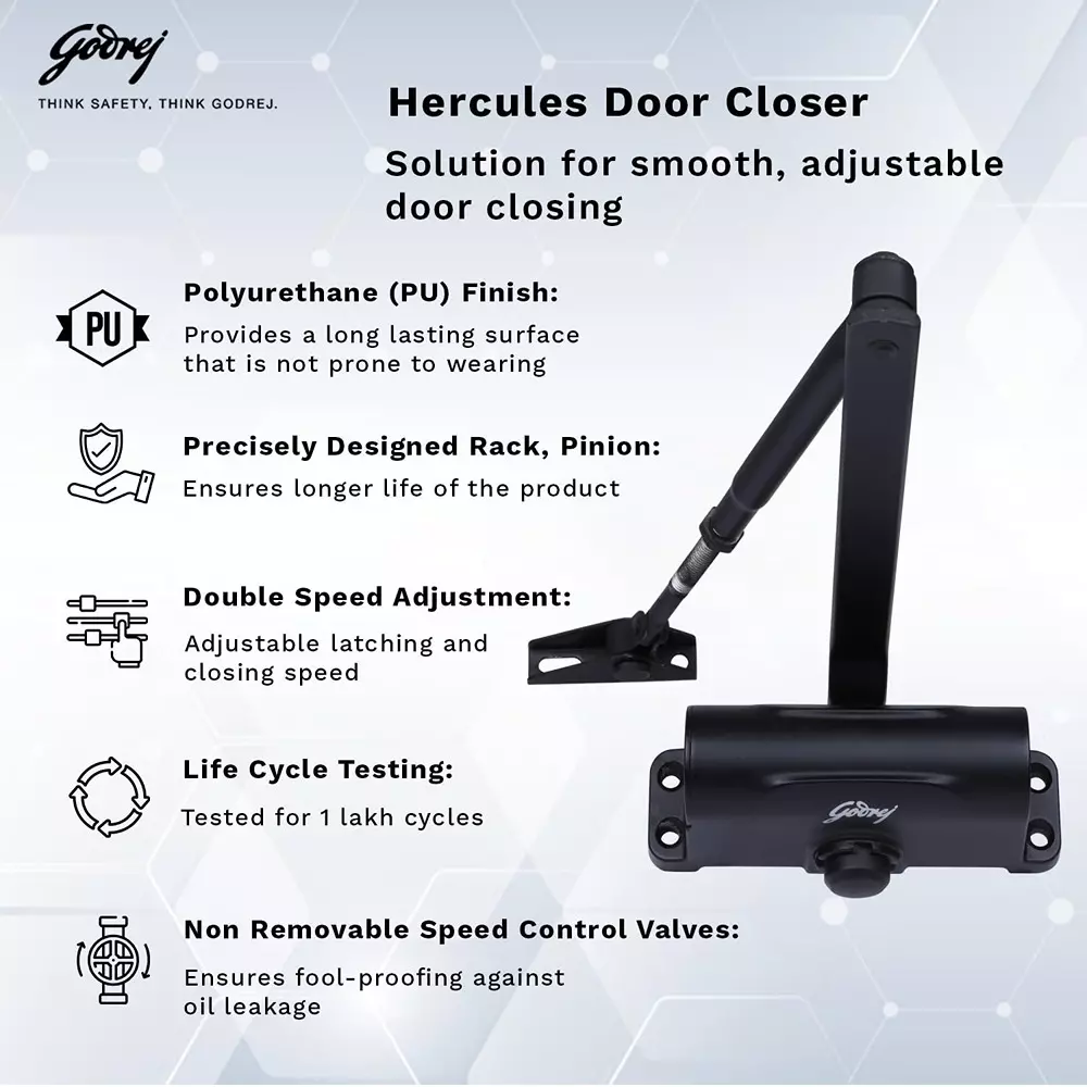 Godrej Hydraulic Door Closer Hercules Incrust 950 mm Matte Black, 5949