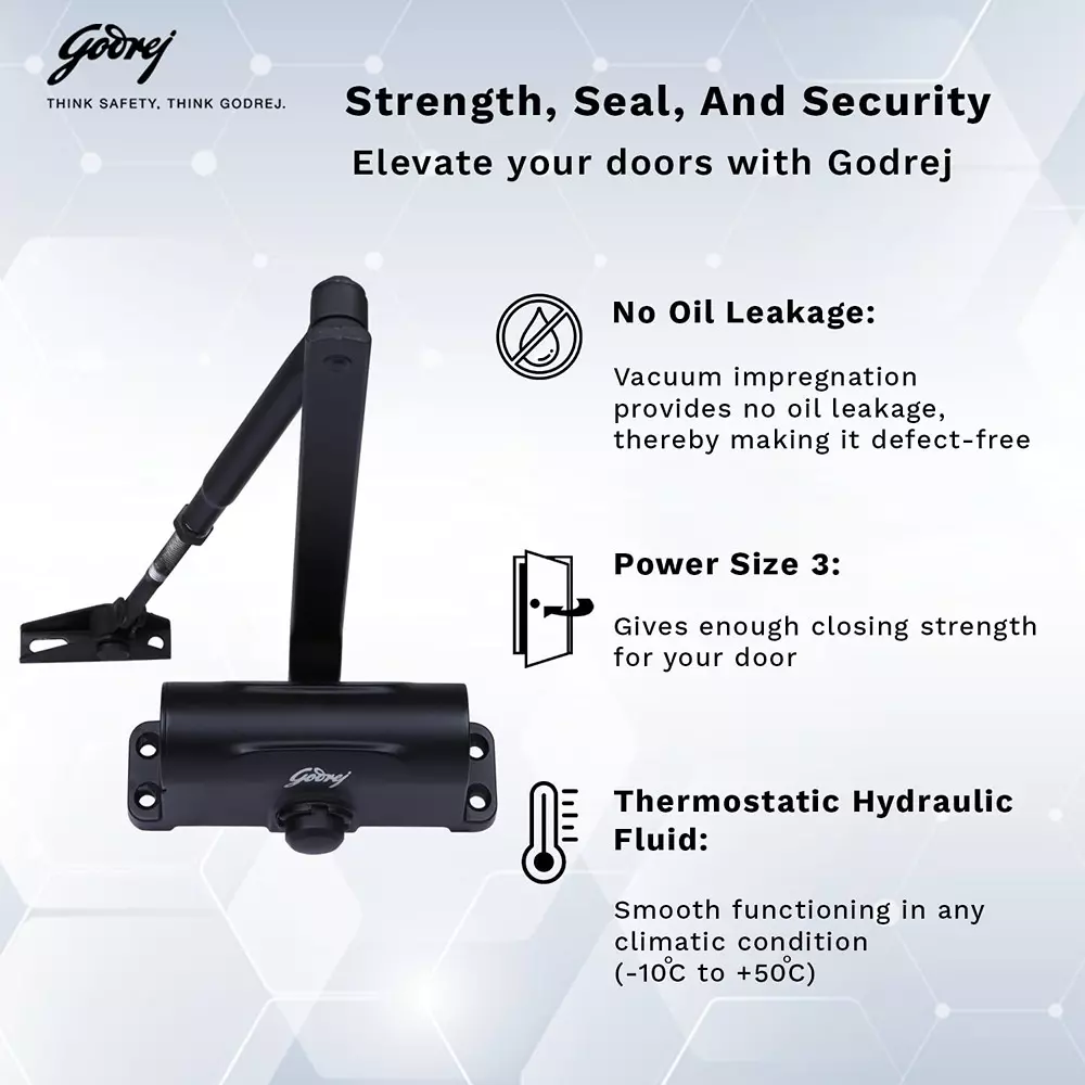 Godrej Hydraulic Door Closer Hercules Incrust 950 mm Matte Black, 5949