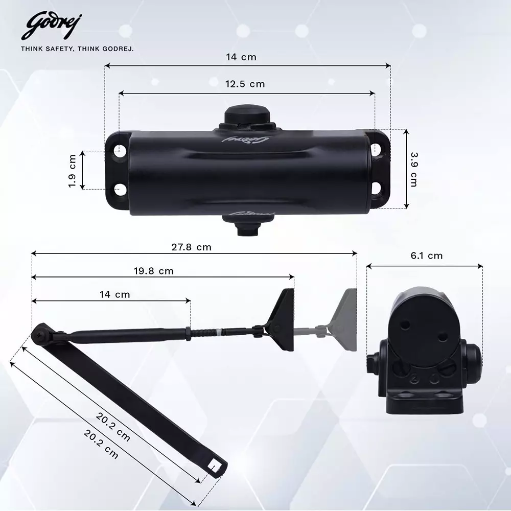 Godrej Hydraulic Door Closer Hercules Incrust 950 mm Matte Black, 5949