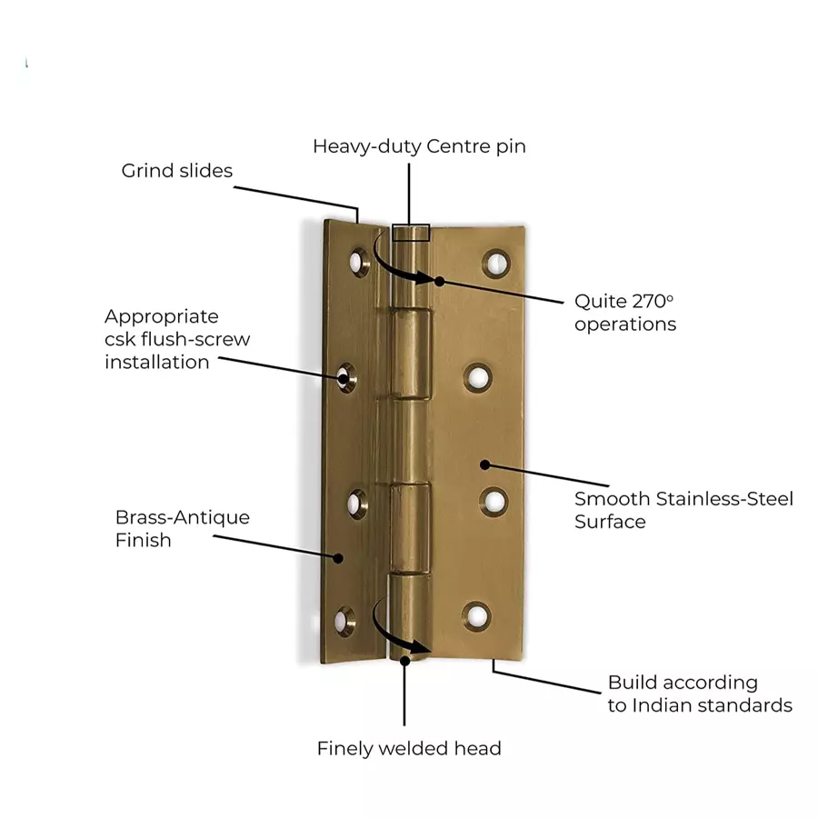 DiSS Premium Stainless Steel Door Butt Hinges Slow Movement Hinges 4 x14 12 Pcs, Antique