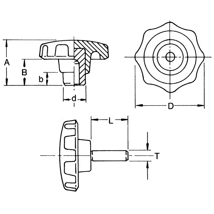 RS PRO Black Multiple Lobes Clamping Knob M5 Threaded Hole, 686159