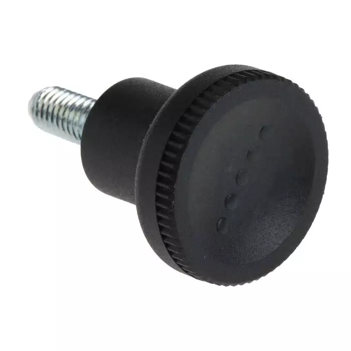RS PRO Black Knurled Clamping Knob M6 Threaded Stud, 4488892