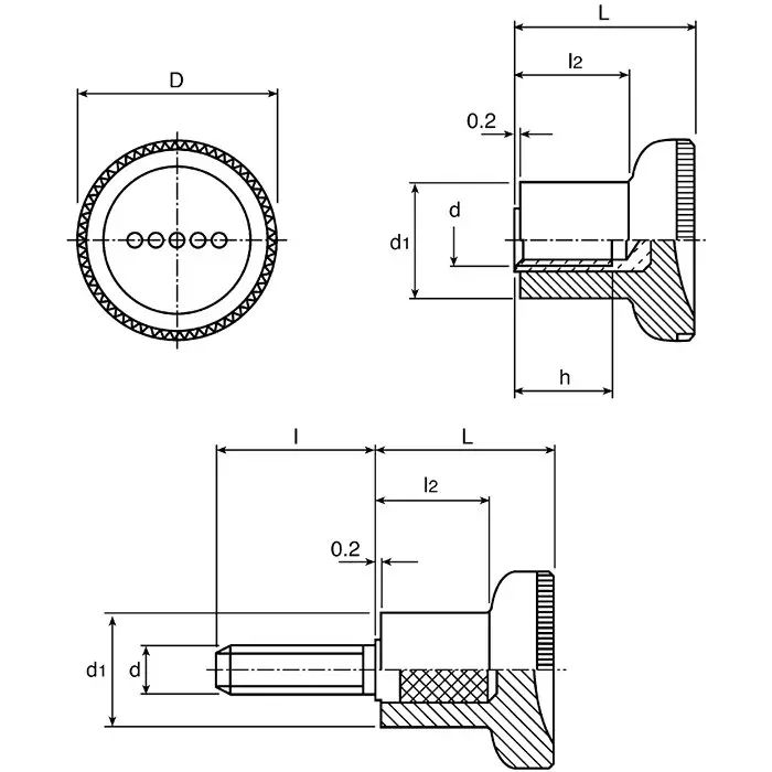 RS PRO Black Knurled Clamping Knob M6 Threaded Stud, 4488892
