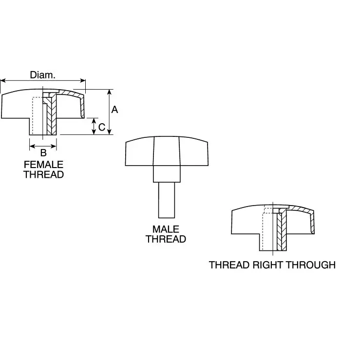 RS PRO Black Wing Clamping Knob M6 Threaded Hole, 161458