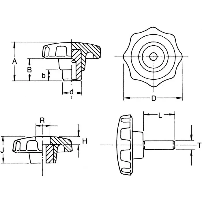 RS PRO Black Multiple Lobes Clamping Knob M6 Threaded Stud, 686109