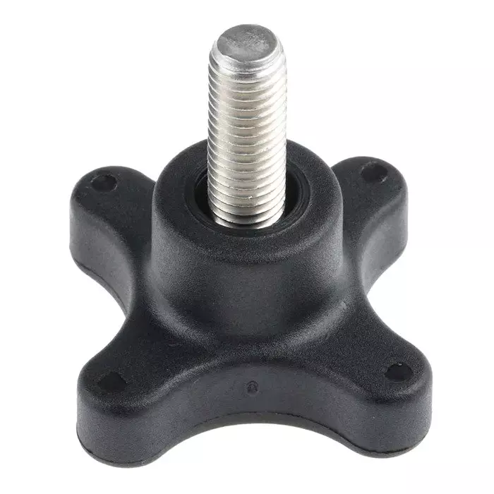 RS PRO Black 4-Arm Clamping Knob M10 Threaded Stud, 7027746