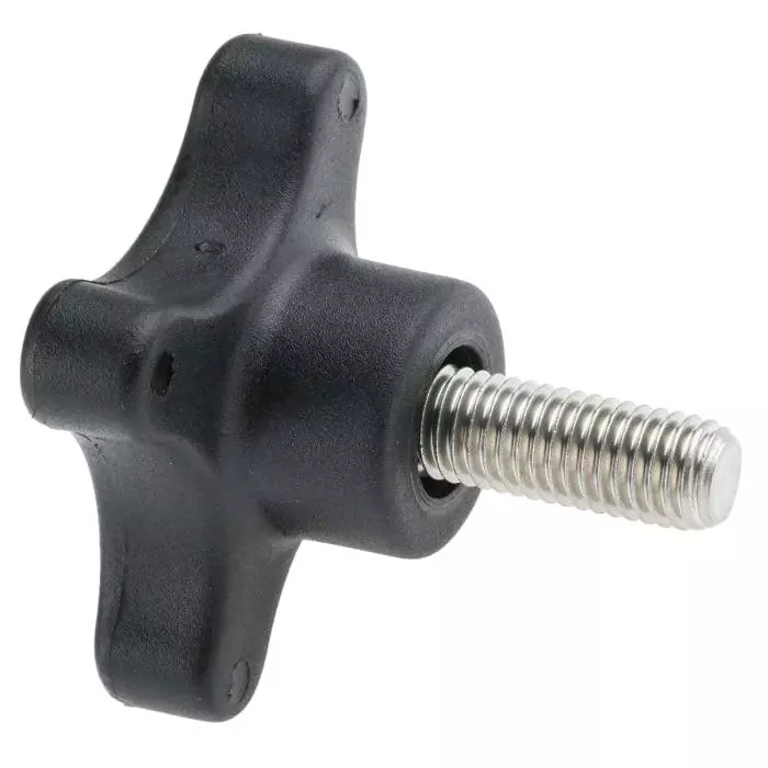 RS PRO Black 4-Arm Clamping Knob M10 Threaded Stud, 7027746
