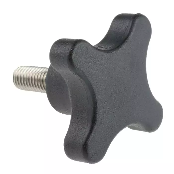 RS PRO Black 4-Arm Clamping Knob M10 Threaded Stud, 7027746