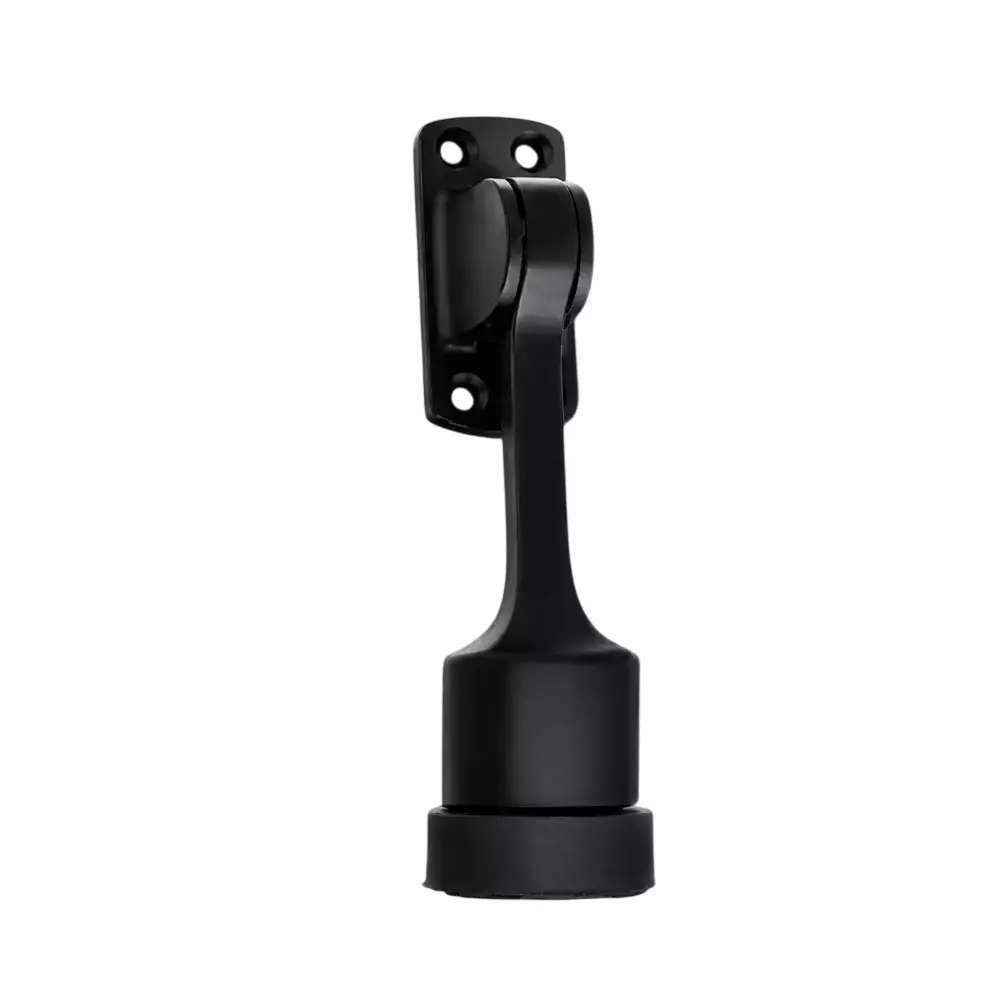 DM Locks 5 Inch (127 mm) Kickdown Door Stopper Door Mounted Zinc Material Black Finish, DS 003