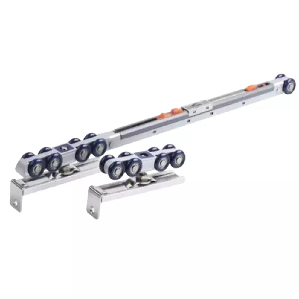 GEZE 8 Wheel Hanging Door Sliding Fitting Soft Close, SS Finish Zinc+SS Body and 100 Kg Load Capacity, 8115702 (With Accessories)