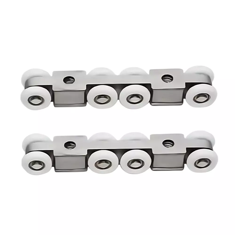GEZE 8 Wheel Hanging Door Sliding Fitting, SS Finish Zinc+NY Body and 100 Kg Load Capacity, 8115701 (With Accessories)