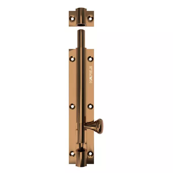 Hafele Brass Oval Tower Bolt 8 mm Rod Diameter 102 mm Length Rose Gold PVD (Mirror) Finish, 911.81.684