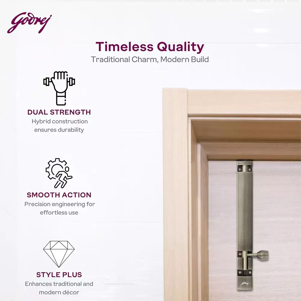 Godrej Tower Bolt Designer Aluminium 10x450 mm Antique Brass, 2725