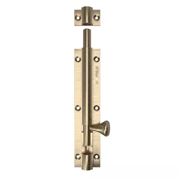 Hafele Brass Round Tower Bolt 10 mm Rod Diameter 152 mm Length Antique Brass Finish, 911.81.657