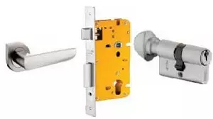 Dorset 60 mm Lever Handle Lock Set with Knob and Key Cylinder Patina ML AMY OR