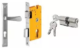 Dorset 60 mm Lever Handle Lock Set With Both Side Key Cylinder Silver Chrome ML NO