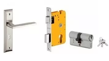 Dorset 70 mm Lever Handle Lock Set With Both Side Key Cylinder Silver Chrome HL TW