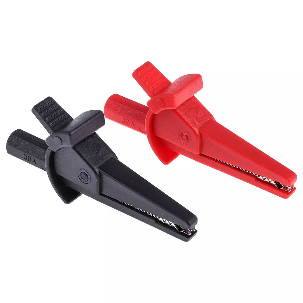 RS PRO Crocodile Clip Black, Red 30 Amp Nickel Plated Steel 22 mm, 1253740