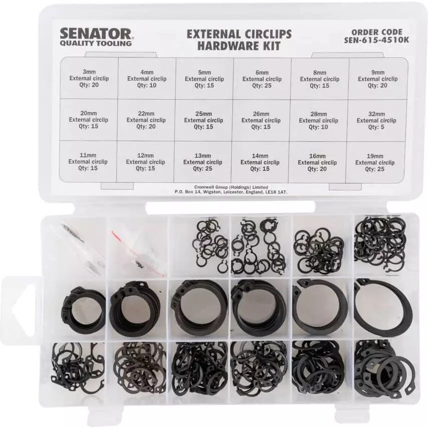 Senator 300 Pcs External Circlips Hardware Kit 12 - 6 mm Nominal Diameter Spring Steel Material, SEN6154510K