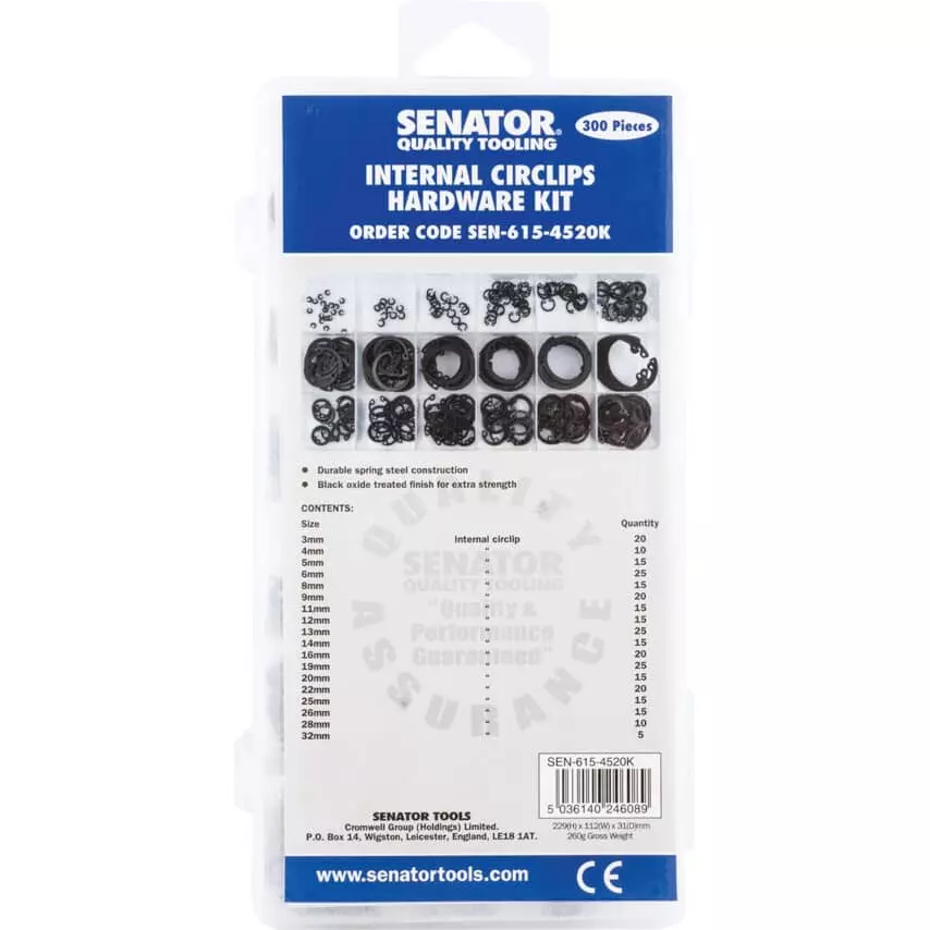 Senator 300 Pcs Internal Circlips Hardware Kit 12 - 6 mm Black Oxide Finish Steel