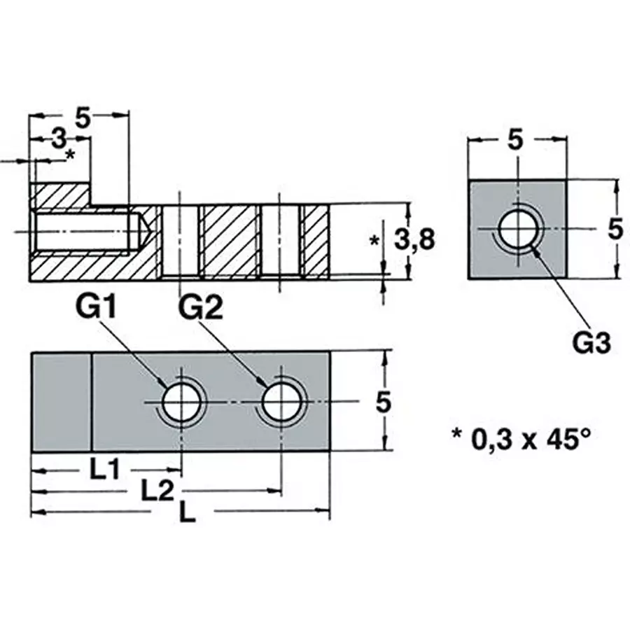 ETTINGER CUBE STANDOFF, THREADED, 3XM2.5/12, 005.60.422