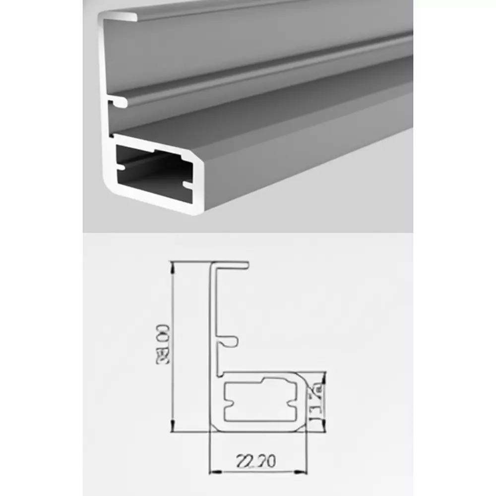 Ebco Aluminium Frame With Handle for Hinge, Aluminium Profile 3D, Anodised Silver Finish, Length 3.66 m, HAP-4-22H-36-AS