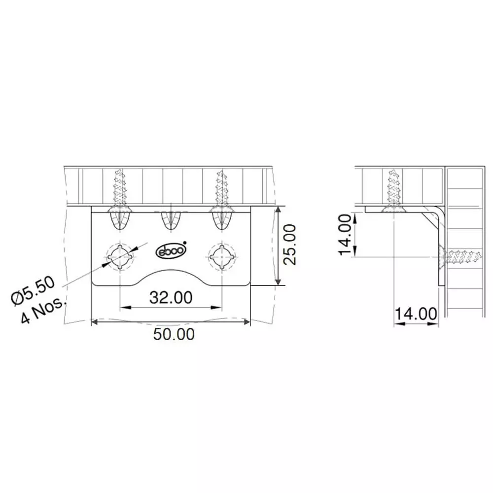 Ebco RA Bracket Zinc White Finish, Size 20 x 20 mm for Furniture Fittings, RAB2 (Pack of 1000)