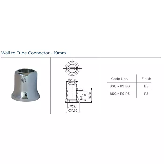 ebco-ss-304-wall-to-tube-connector-brushed-steel-finish-and-size-19-mm-for-shower-fittings-bsc-119-bs