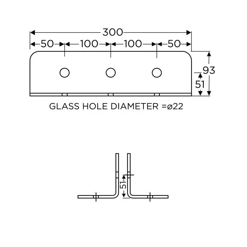 OZONE Fin Plate Stainless Steel Three-Point Fin Holding 350 mm Length Satin Stainless Steel Finish, OSP-FP-350 350MM SSS