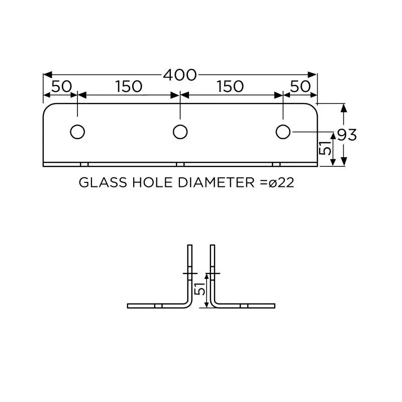 OZONE Fin Plate Stainless Steel Three-Point Fin Holding 400 mm Length Satin Stainless Steel Finish, OSP-FP-400 400MM SSS