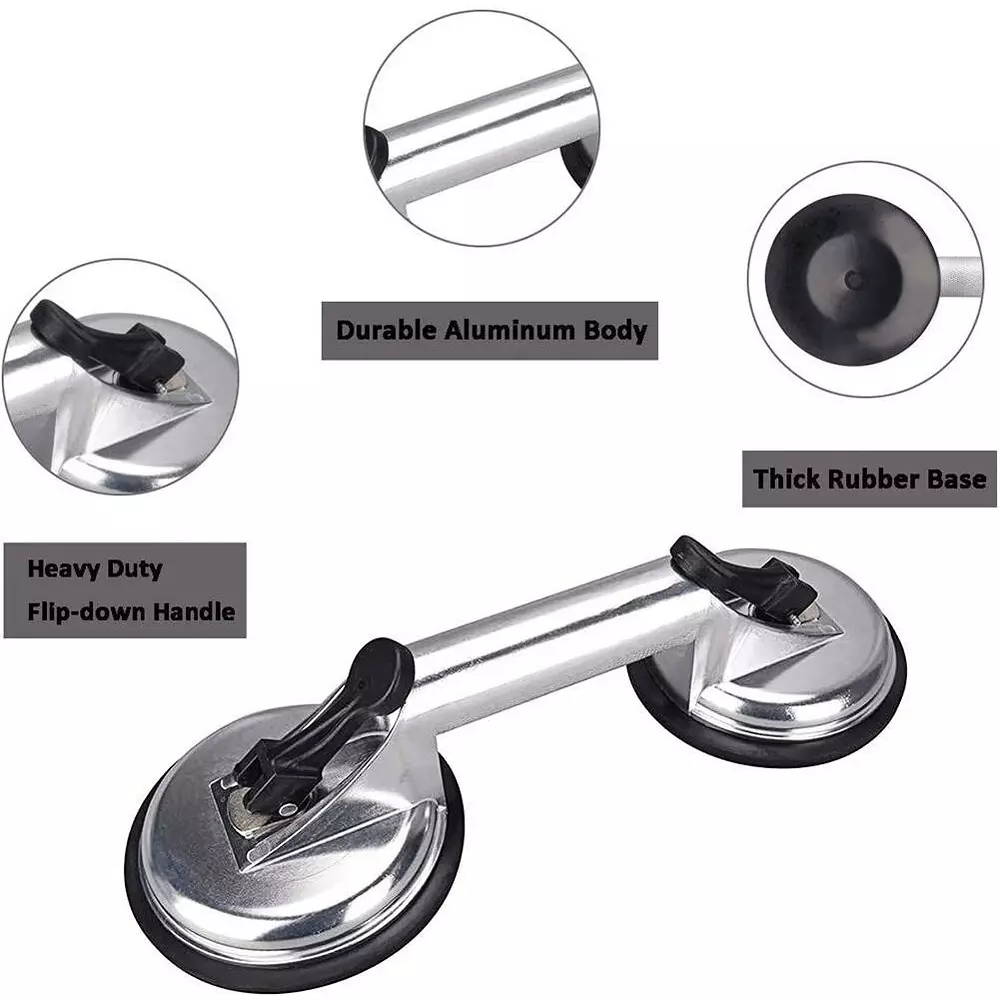 Flamingo Glass Carrying Handle/Lifter Puller 2 Cups 30 cm Aluminium, Rubber Silver