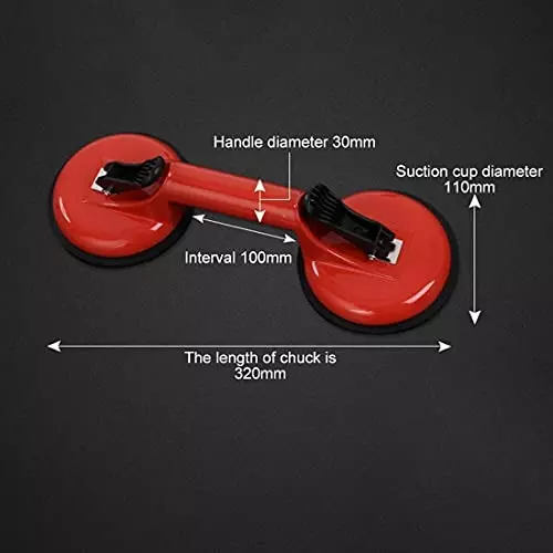 ATOZSHOP11 Double Suction Cup Glass Lifter Red with 115 mm Cup Diameter