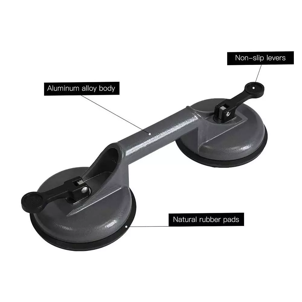 GENERIC Heavy Duty Glass Suction Cups Aluminum Vacuum Plate Handle Lifter for Glass, Tiles, Floor Gaps Black (Pack of 2)