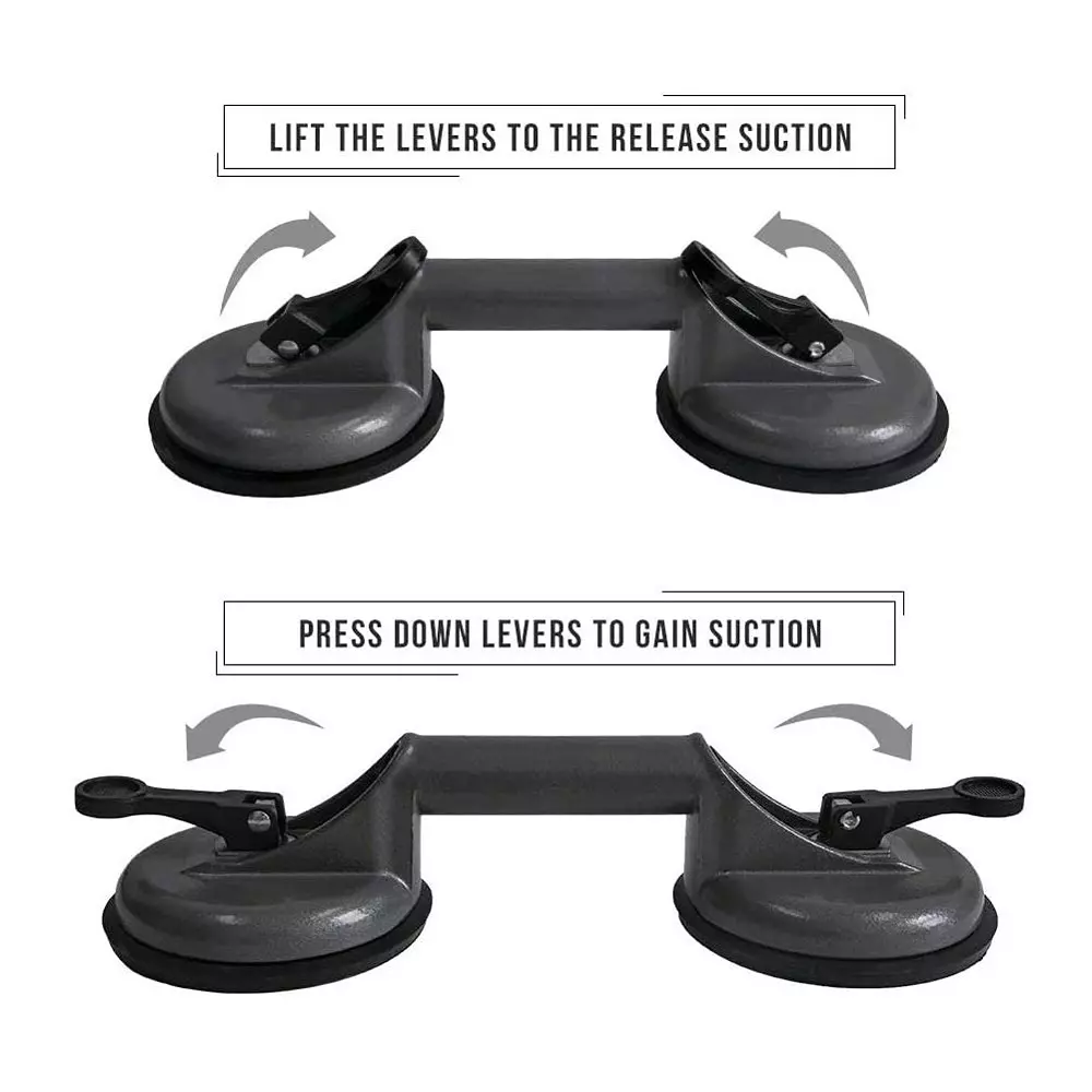 GENERIC Heavy Duty Glass Suction Cups Aluminum Vacuum Plate Handle Lifter for Glass, Tiles, Floor Gaps Black (Pack of 2)