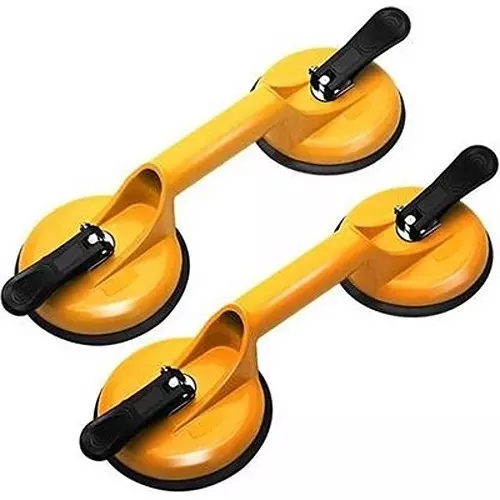 Flamingo Glass Carrying Handle/Lifter Puller 2 Cups 15 cm Aluminium, Rubber Yellow (Pack of 2 Pcs)