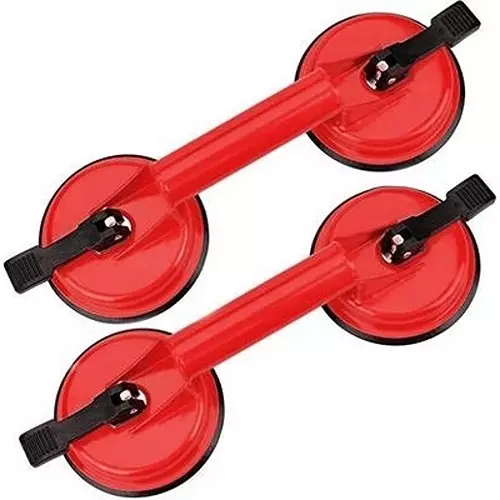 Flamingo Glass Carrying Handle/Lifter Puller 2 Cups 20 cm Aluminium, Rubber Red (Pack of 2 Pcs)