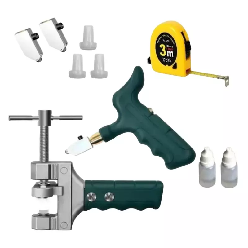 Flamingo Glass Cutter Tool Set Ceramic with 2 in 1 Hand Grip Tile Breaking Divider 15 cm Aluminium Green