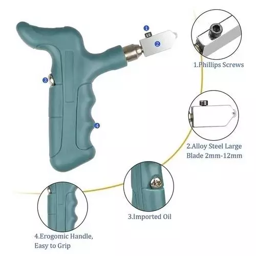 Flamingo Glass Cutter Tool Set Ceramic with 2 in 1 Hand Grip Tile Breaking Divider 15 cm Aluminium Green
