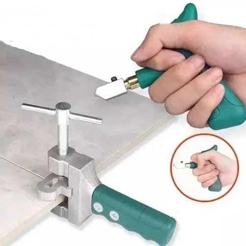 Flamingo Glass Cutter Tool Set Ceramic with 2 in 1 Hand Grip Tile Breaking Divider 15 cm Aluminium Green