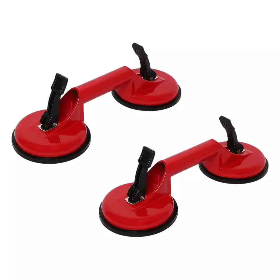 GENERIC Double Suction Cup Handle Locking Lifter 100 Kg Load Capacity Red & Black 20 cm Length for Home & Professional Use, (Pack of 2 Pcs)