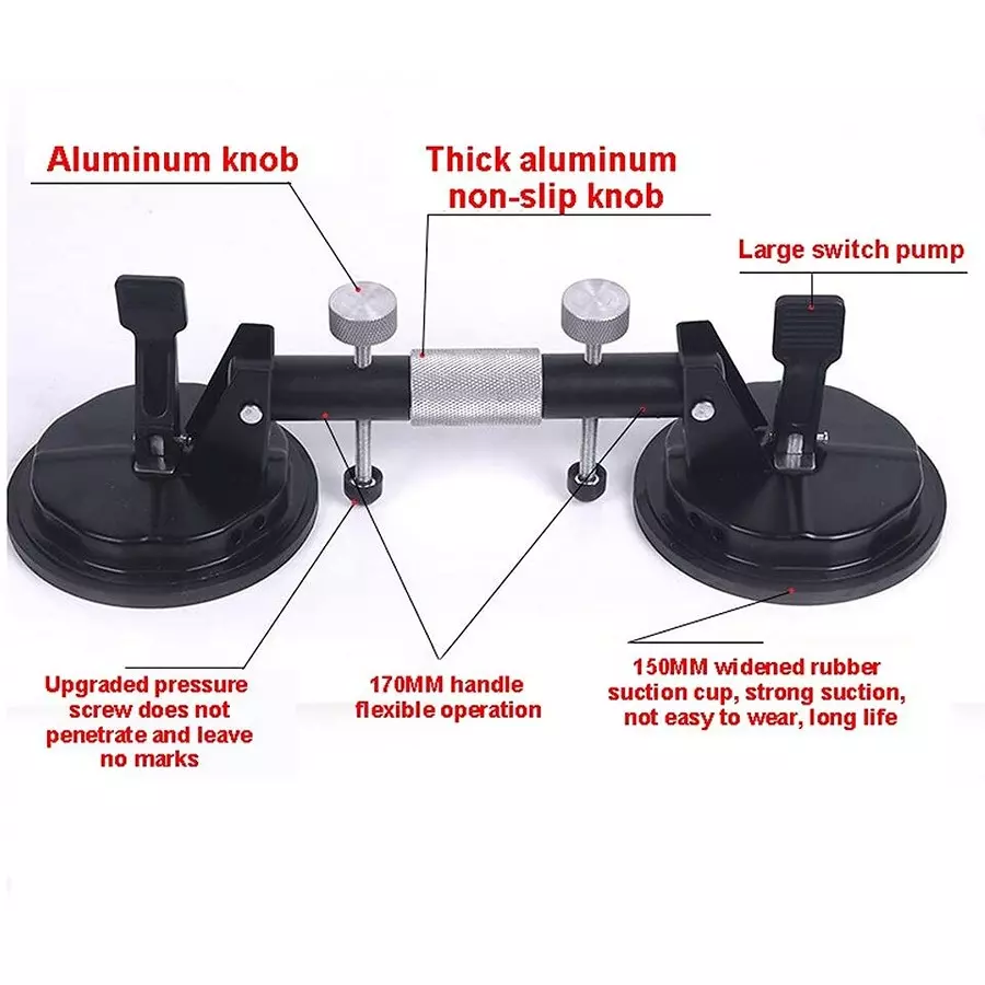 FLAMINGO ENTERPRISE Double Cup Seam Setter Vacuum Leveling Tool Aluminum Alloy & Rubber Black 11 cm Length, FM-245