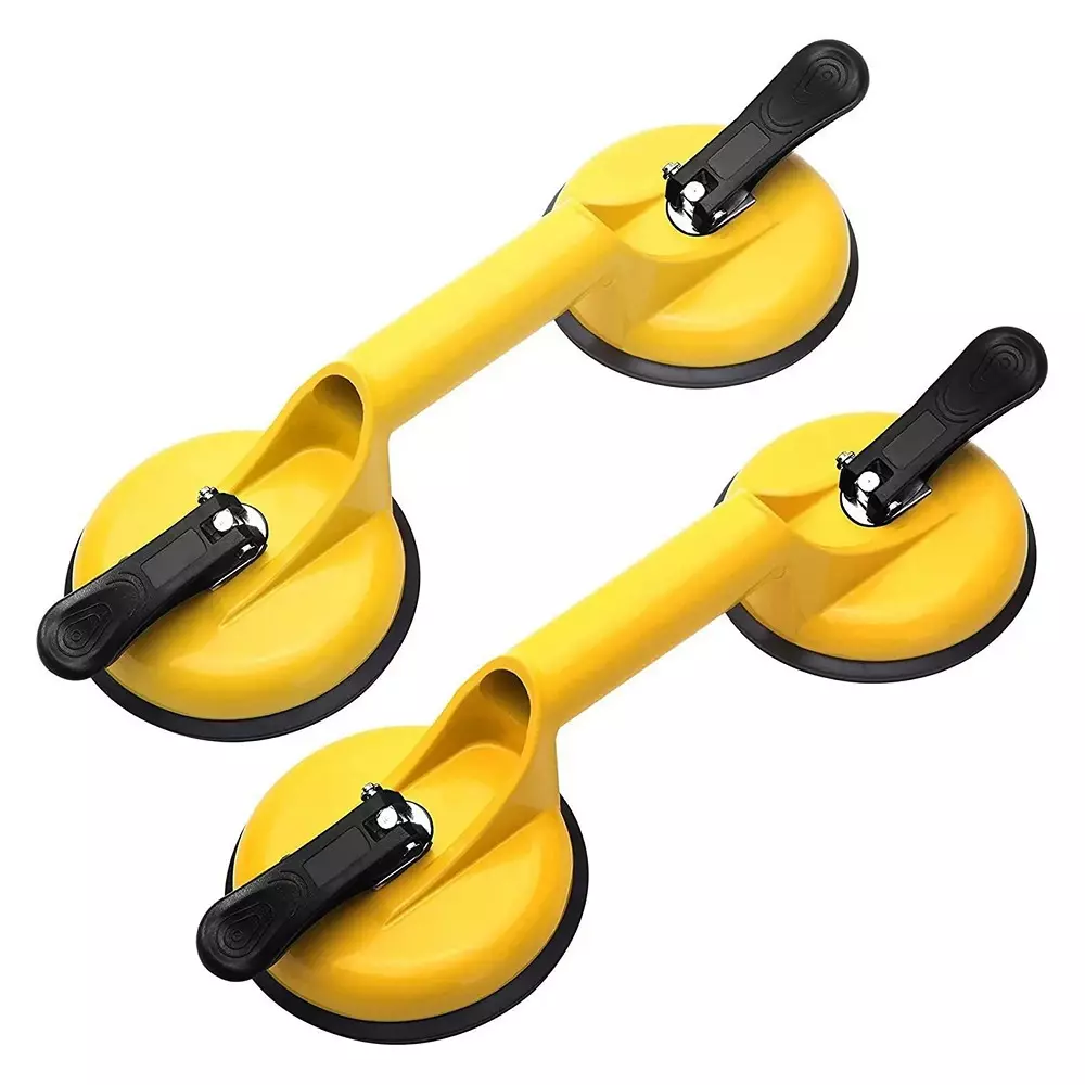 Godavari Double Claw Glass Suction Cups Lever Tool 20 cm Aluminium 100 Kg Lifting Capacity Yellow (Pack of 2)