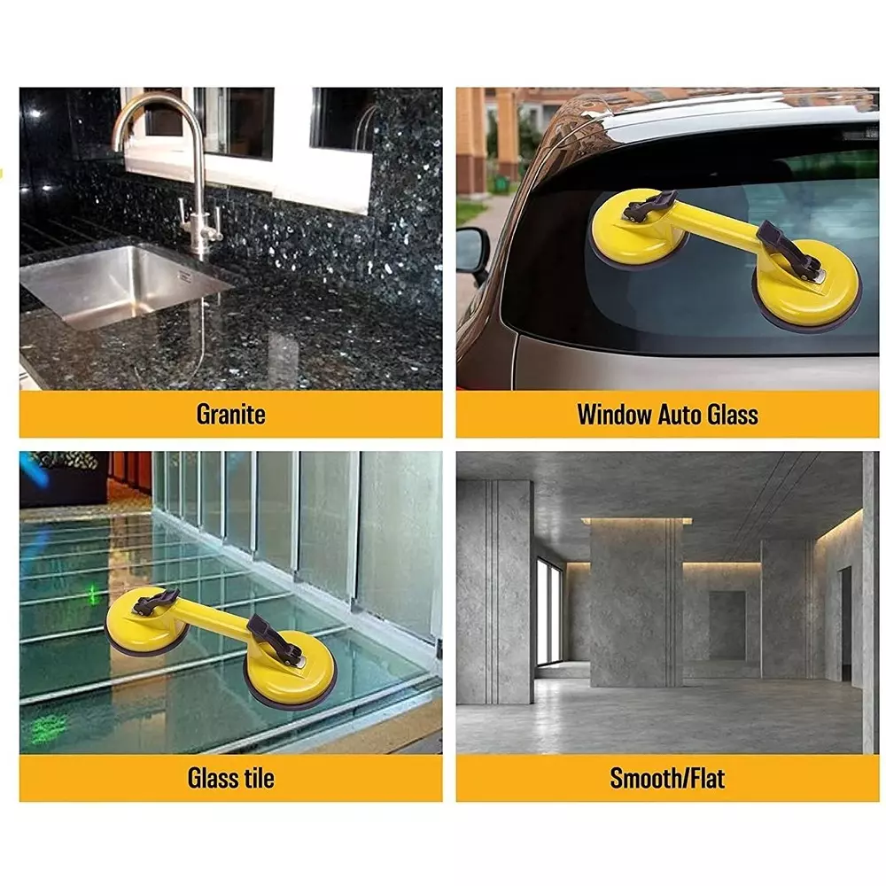 Flamingo Glass Carrying Handle/Lifter Puller 2 Cups 23 cm Aluminium, Rubber Yellow