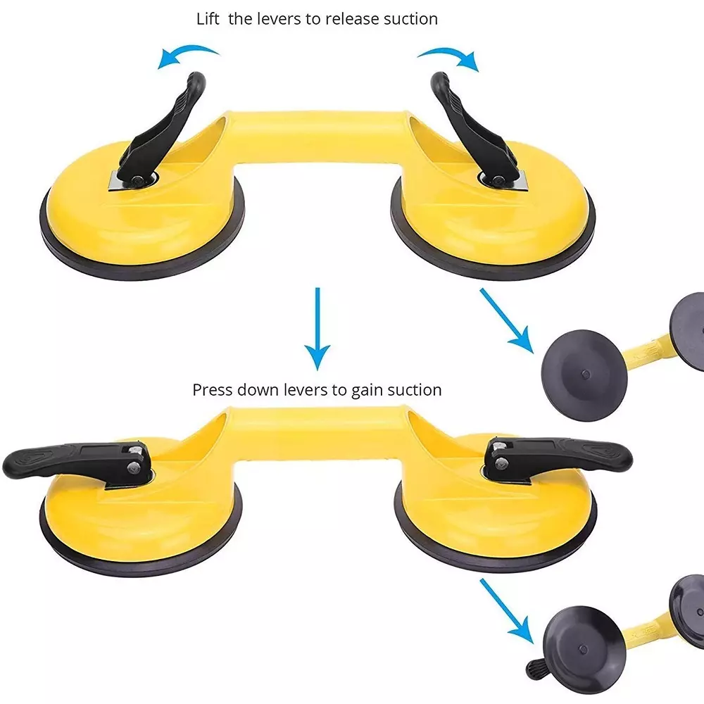 A&S TOOLSHOP Heavy Duty Glass Suction Cups Aluminum Vacuum Plate Handle Lifter for Glass, Tiles, Floor Gaps & Dent Pulling 7 mm Pad Thickness