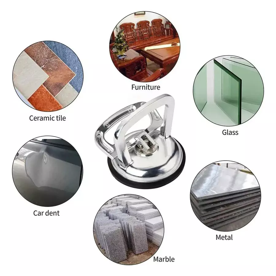 GENERIC Single Suction Cup Glass Lifter Silver 12 cm Length Aluminium for Home & Professional Use